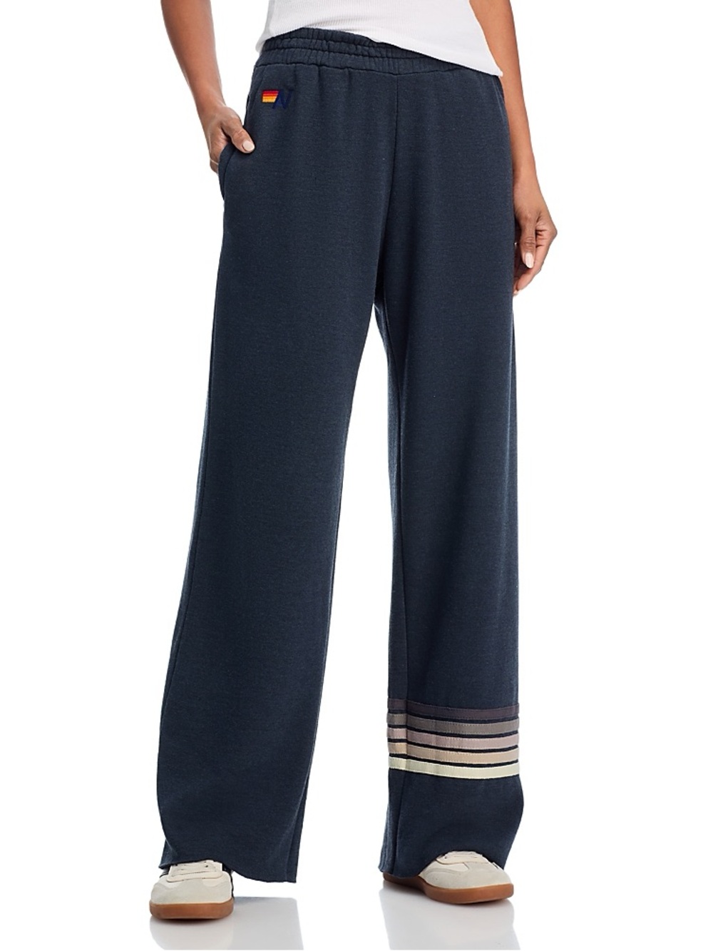 Aviator Nation Charcoal Wide-Leg Track Pants with Stripe